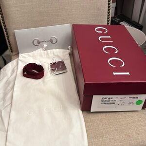 New Gucci Box with shoe bags, ribbon, tag and envelope
